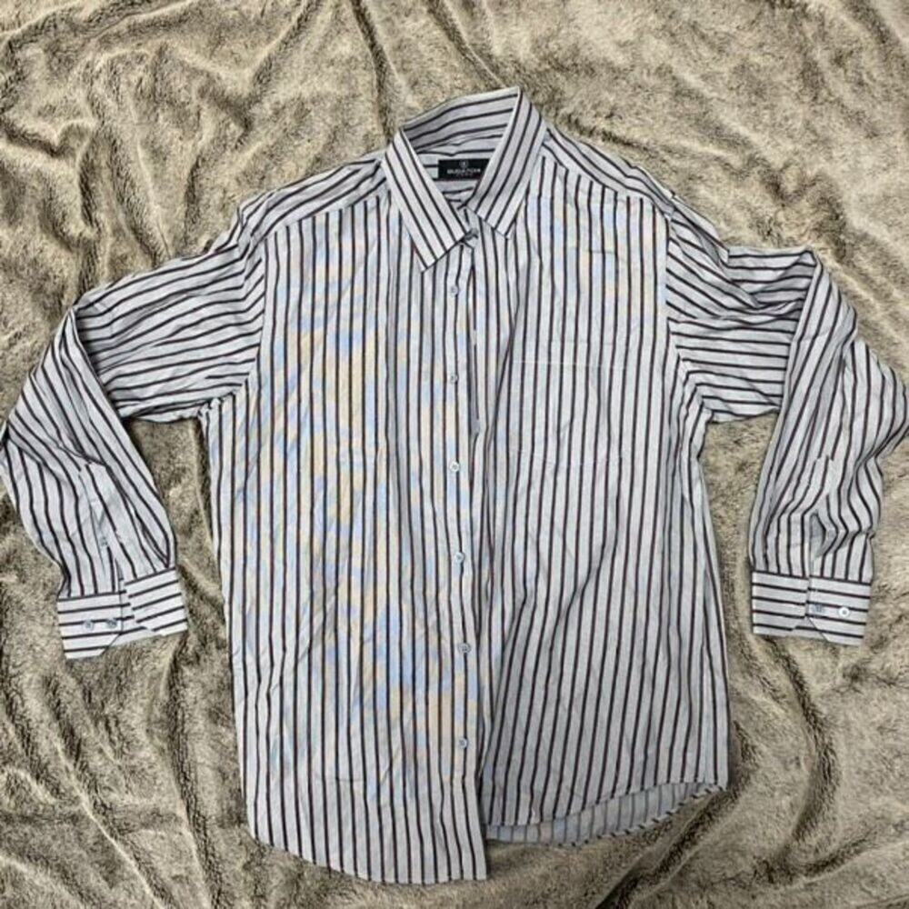 Bugatchi Gray And Red Striped Button-Front Shirt … - image 2